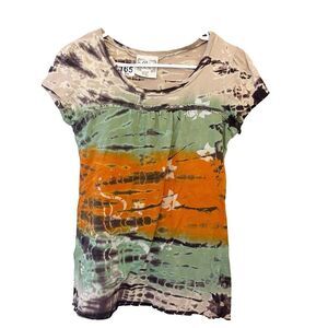 G Girl Y2K Tie Dye Top Brown Orange Shirt Small Colorful Blouse Hippie Festival